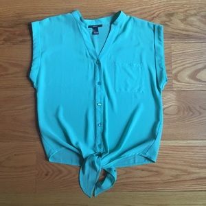 Teal tie-bottom blouse